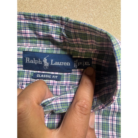 Ralph Lauren Mens XL‎ Classic Fit Green Pink Plaid Button Down Shirt - Picture 6 of 10